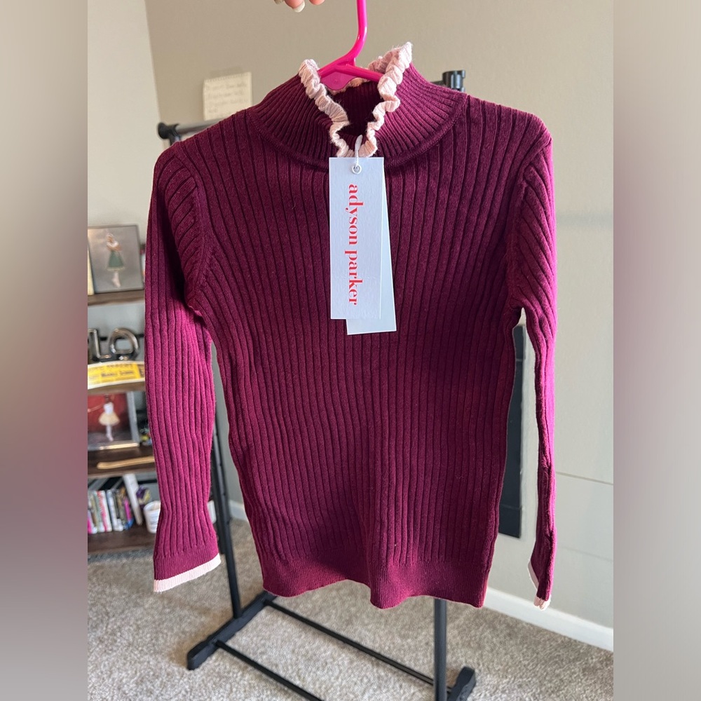Adyson Parker 4T Burgandy w/ Pink trim turtle neck sweater. 💕💗🌸💐🌺🌷🎀🩷